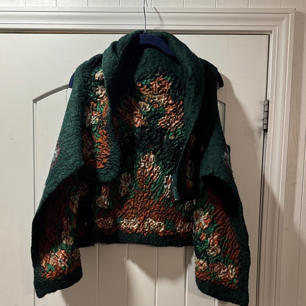 Festive Unique Felted Wool Floral Reversible Vest! Beautifully Hand Crafted.
